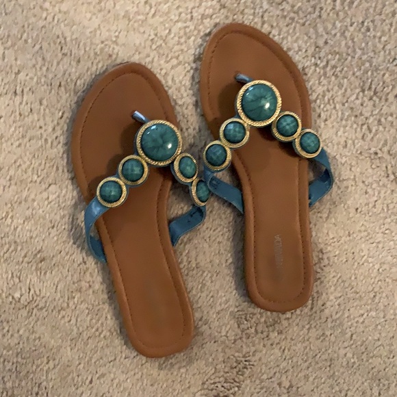 Turquoise jewelled flip flops - Picture 1 of 2
